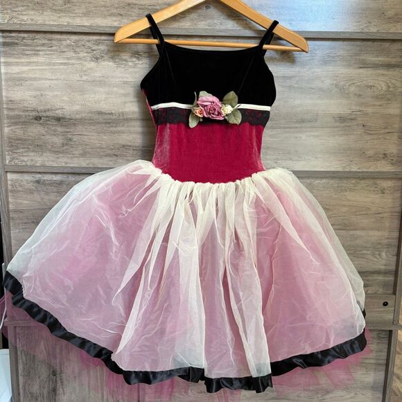 Curtain Call Costumes Style C154 Ballet Recital Dress Black Burgundy Velvet Crea - Picture 10 of 13